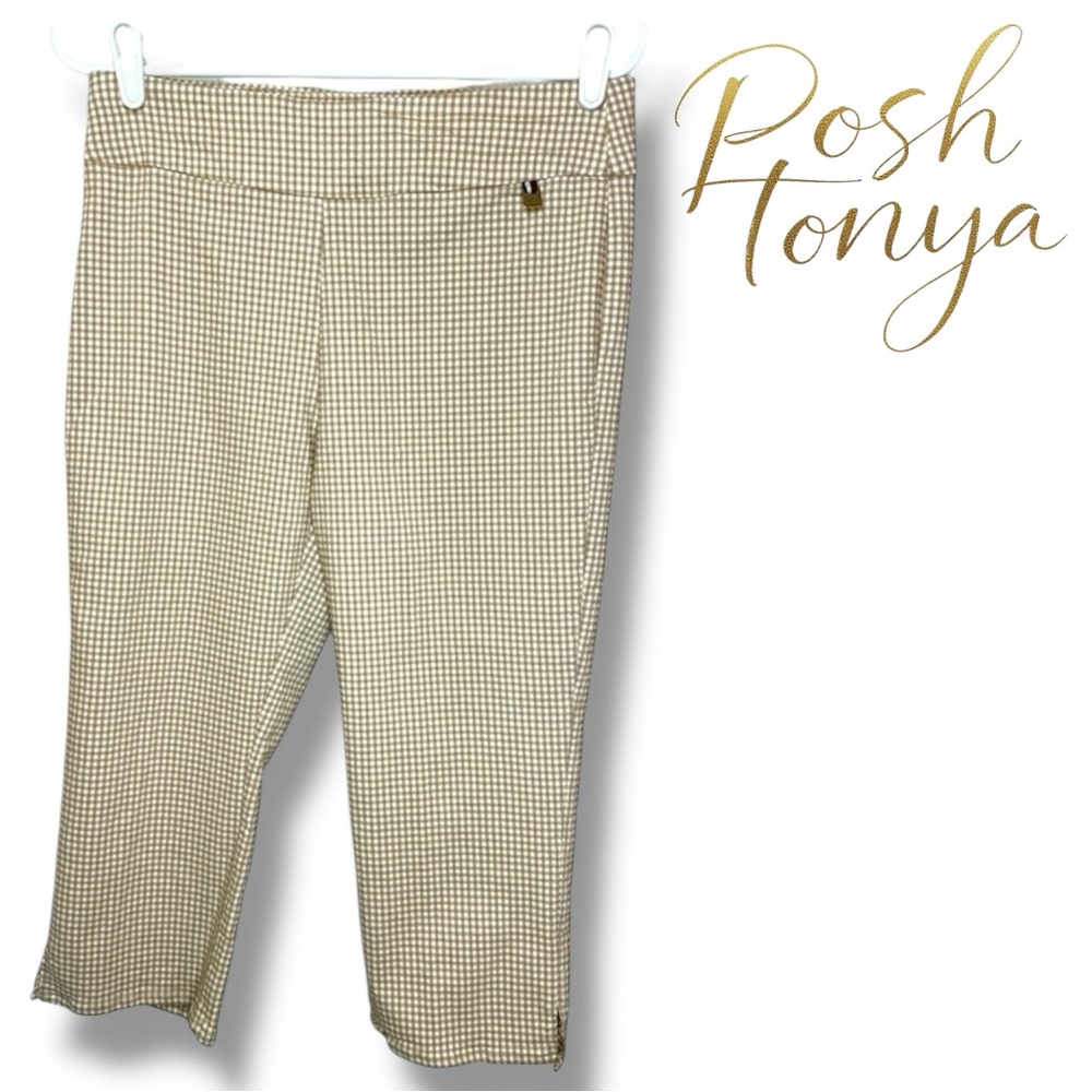 Tommy Hilfiger High Waist Gingham Capri Pants Tan Khaki Size 10 Coastal Preppy